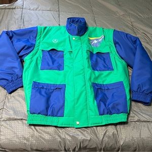 mercedes actros vintage bomber jacket vest Zip Off Arms Green Blue size XXL
